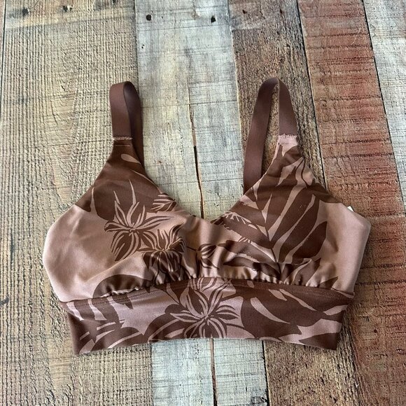 Brown Tropical Print Aerie OFFLINE Real Me Sports Bra XS Medium Support Stretch - Picture 1 of 6